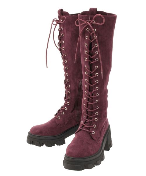 jouetie(ジュエティ)の「ストレッチレースアップロングブーツ(ブーツ・レディース・ボルドー/ブラック・LARGE/MEDIUM/SMALL)」の4枚目の写真
