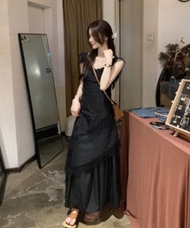 レース切り替えウエスト絞りワンピース
