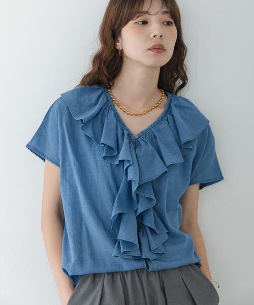 URBAN RESEARCH Sonny Label(アーバンリサーチサニーレーベル)の「シアーデニムラッフルフリルブラウス(シャツ/ブラウス・レディース・ライトインディゴブルー/インディゴブルー・FREE)」の20枚目の写真