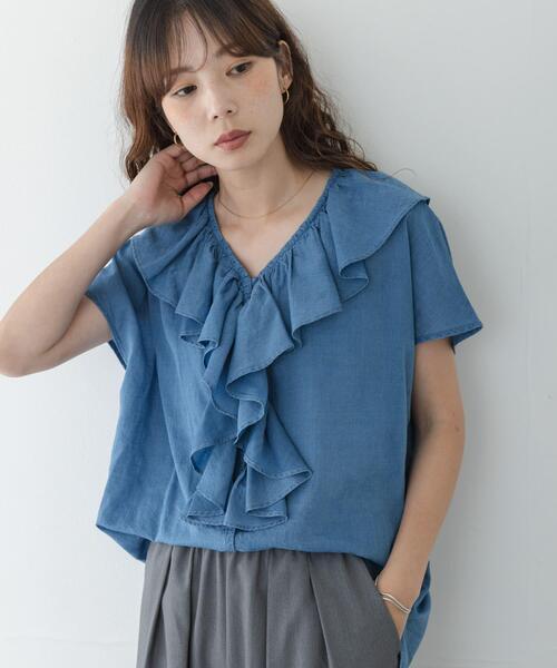 URBAN RESEARCH Sonny Label(アーバンリサーチサニーレーベル)の「シアーデニムラッフルフリルブラウス(シャツ/ブラウス・レディース・ライトインディゴブルー/インディゴブルー・FREE)」の21枚目の写真