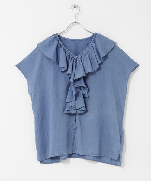 URBAN RESEARCH Sonny Label(アーバンリサーチサニーレーベル)の「シアーデニムラッフルフリルブラウス(シャツ/ブラウス・レディース・ライトインディゴブルー/インディゴブルー・FREE)」の3枚目の写真