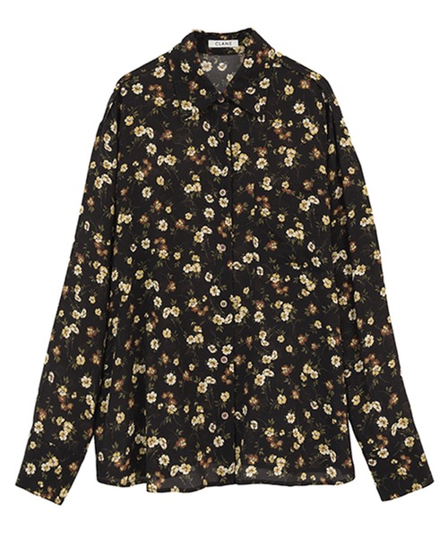 CLANE(クラネ)の「【CLANE】MABEL FLOWER SHIRT(シャツ/ブラウス・レディース・ブラック/オレンジ・1)」の1枚目の写真