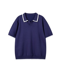 BUTTON SEOUL（ボタンソウル）の「クールビスコース配色ラインオープンカラーニット (3 COLOR)（Tシャツ/カットソー）」