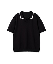BUTTON SEOUL（ボタンソウル）の「クールビスコース配色ラインオープンカラーニット (3 COLOR)（Tシャツ/カットソー）」