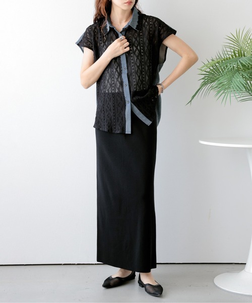 AMELY(エミリー)の「透かし編みレース デニムシャツ(シャツ/ブラウス・レディース・ホワイト/ブラック・フリー)」の12枚目の写真