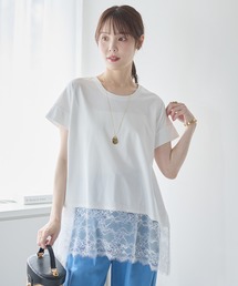 裾レース切替 フレンチスリーブAラインプルオーバー(M,L,XL)スリーサイズ