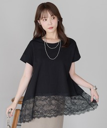 裾レース切替 フレンチスリーブAラインプルオーバー(M,L,XL)スリーサイズ