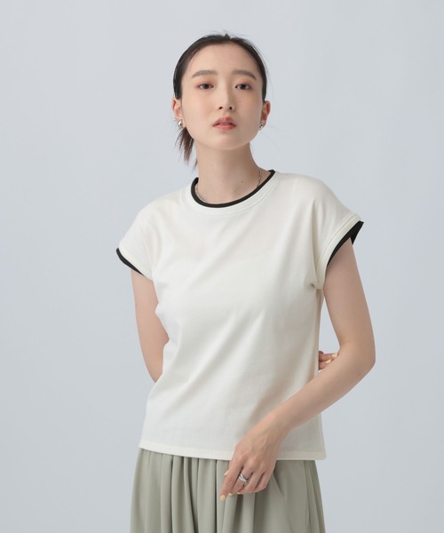 LEPSIM（レプシィム）の「配色コンパクトフレンチスリーブ　841040（Tシャツ/カットソー・レディース・ブラウン/ブラック/オフホワイト・FREE）」の2枚目の写真