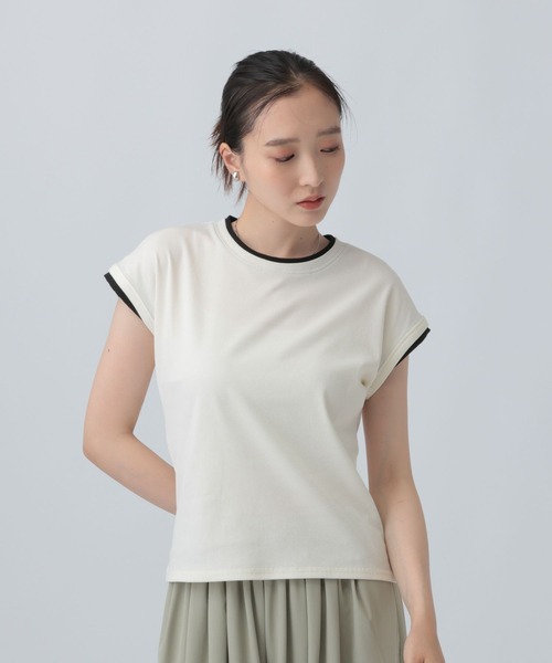 LEPSIM(レプシィム)の「配色コンパクトフレンチスリーブ 841040(Tシャツ/カットソー・レディース・ブラウン/ブラック・FREE)」の4枚目の写真