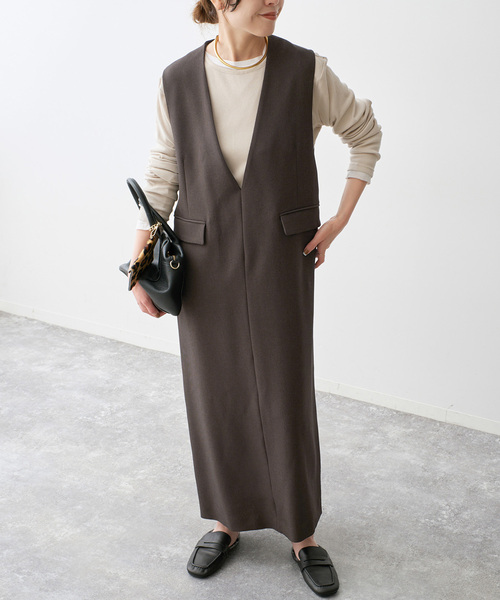 Spick & Span(スピックアンドスパン)の「《WEB限定 / 追加》ダブルクロスVネックワンピース(ワンピース・レディース・ブラック/ブラウン・38/36)」の1枚目の写真