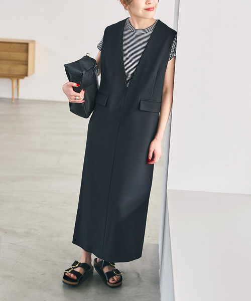 Spick & Span(スピックアンドスパン)の「《WEB限定 / 追加》ダブルクロスVネックワンピース(ワンピース・レディース・ブラック/ブラウン・38/36)」の2枚目の写真