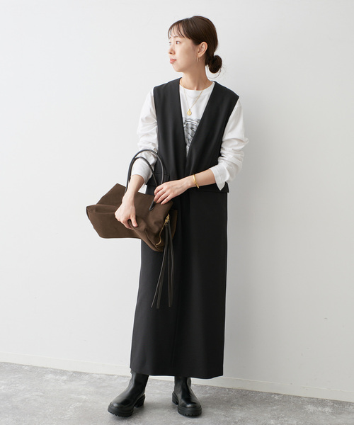 Spick & Span(スピックアンドスパン)の「《WEB限定 / 追加》ダブルクロスVネックワンピース(ワンピース・レディース・ブラック/ブラウン・38/36)」の22枚目の写真