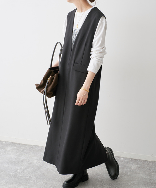 Spick & Span(スピックアンドスパン)の「《WEB限定 / 追加》ダブルクロスVネックワンピース(ワンピース・レディース・ブラック/ブラウン・38/36)」の3枚目の写真