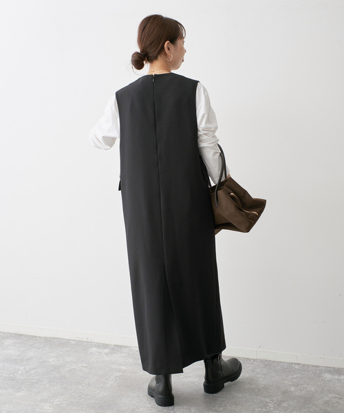 Spick & Span(スピックアンドスパン)の「《WEB限定 / 追加》ダブルクロスVネックワンピース(ワンピース・レディース・ブラック/ブラウン・38/36)」の4枚目の写真
