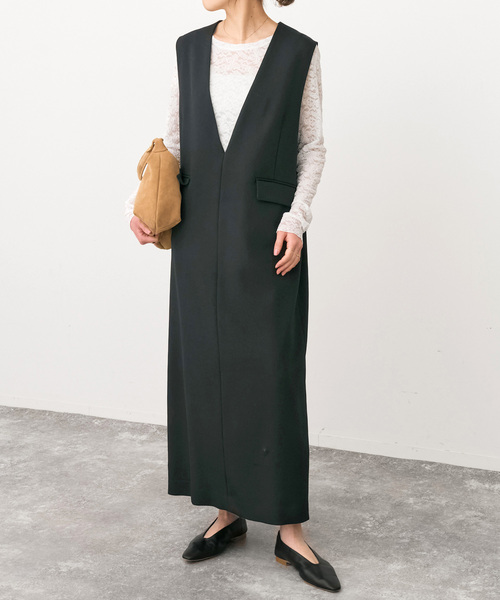 Spick & Span(スピックアンドスパン)の「《WEB限定 / 追加》ダブルクロスVネックワンピース(ワンピース・レディース・ブラック/ブラウン・38/36)」の5枚目の写真