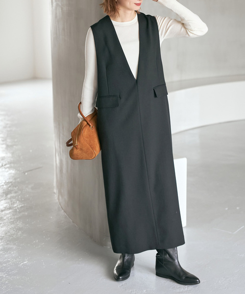 Spick & Span(スピックアンドスパン)の「《WEB限定 / 追加》ダブルクロスVネックワンピース(ワンピース・レディース・ブラック/ブラウン・38/36)」の8枚目の写真