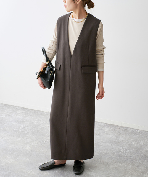 Spick & Span(スピックアンドスパン)の「《WEB限定 / 追加》ダブルクロスVネックワンピース(ワンピース・レディース・ブラック/ブラウン・38/36)」の11枚目の写真
