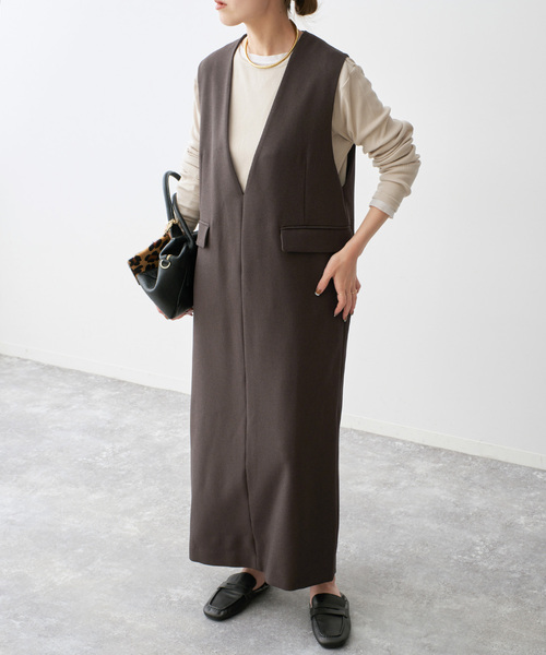 Spick & Span(スピックアンドスパン)の「《WEB限定 / 追加》ダブルクロスVネックワンピース(ワンピース・レディース・ブラック/ブラウン・38/36)」の12枚目の写真