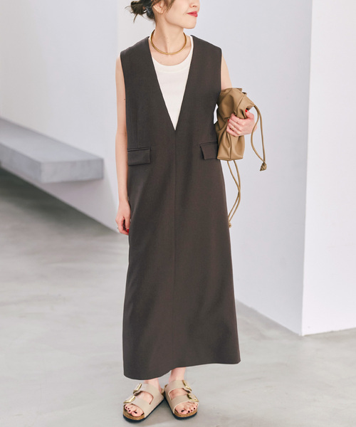 Spick & Span(スピックアンドスパン)の「《WEB限定 / 追加》ダブルクロスVネックワンピース(ワンピース・レディース・ブラック/ブラウン・38/36)」の15枚目の写真