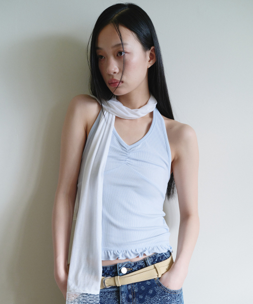 ROLAROLA(ロラロラ)の「HALTER FRILL TOP SKY(Tシャツ/カットソー・レディース・スカイブルー・FREE)」の1枚目の写真