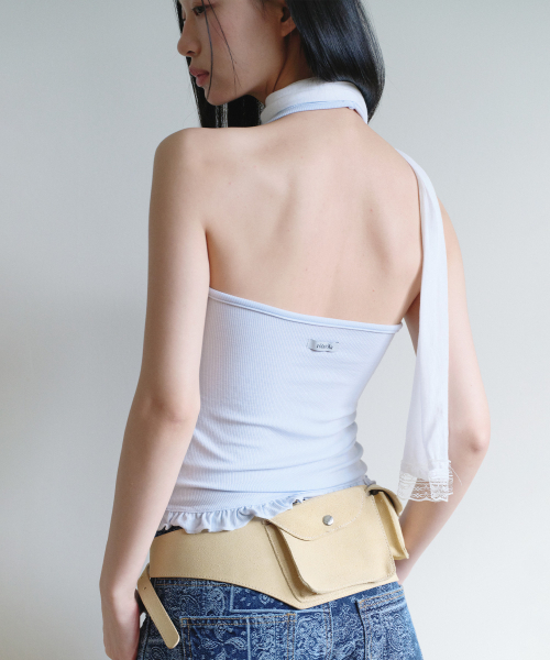 ROLAROLA(ロラロラ)の「HALTER FRILL TOP SKY(Tシャツ/カットソー・レディース・スカイブルー・FREE)」の2枚目の写真