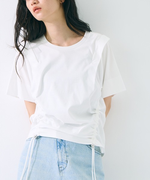 STUDIOUS(ステュディオス)の「【STUDIOUS/ステュディオス】Multi Length Drawstring Tee/マルチレングスドローストリングT/ウォッシャブル/細見え(Tシャツ/カットソー・レディース・ホワイト/ブラック・FREE)」の1枚目の写真