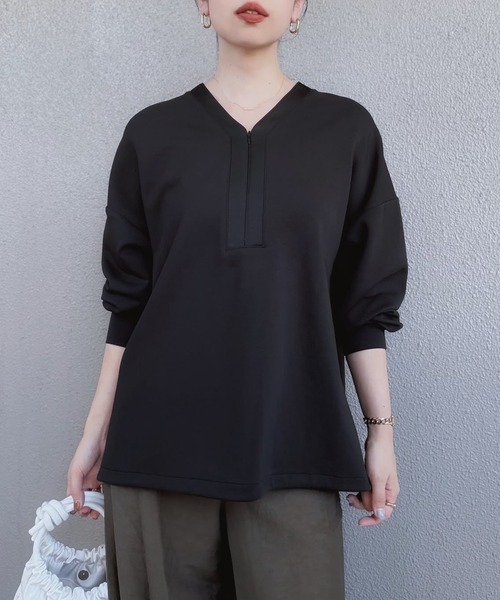 Emma Taylor（エマテイラー）の「【着回し力抜群！サテンドッキング】ライトダンボールフロント２wayドロストヘムプルオーバー（Tシャツ/カットソー・レディース・ネイビー/ライトベージュ/ブラック/ホワイト/チャコールグレー・FREE）」の9枚目の写真