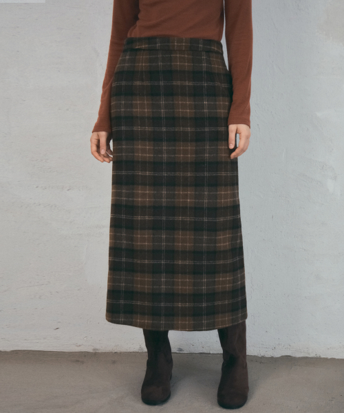 OURNOSTALGIA(アワー ノスタルジア)の「Wool Pencil Check Skirt_Brown(O25-SK16)(スカート・レディース・ブラウン・MEDIUM/SMALL)」の3枚目の写真