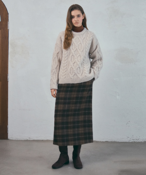 OURNOSTALGIA(アワー ノスタルジア)の「Wool Pencil Check Skirt_Brown(O25-SK16)(スカート・レディース・ブラウン・MEDIUM/SMALL)」の6枚目の写真