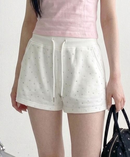 non-hedge(ノンヘッジ)の「ストーン付スウェットショートパンツ(その他パンツ・レディース・オフホワイト/ブラック/サックスブルー/グレー・FREE)」の2枚目の写真