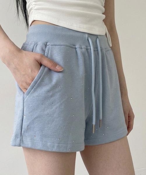 non-hedge(ノンヘッジ)の「ストーン付スウェットショートパンツ(その他パンツ・レディース・オフホワイト/ブラック/サックスブルー/グレー・FREE)」の1枚目の写真