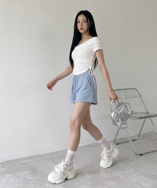non-hedge(ノンヘッジ)の「ストーン付スウェットショートパンツ(その他パンツ・レディース・オフホワイト/ブラック/サックスブルー/グレー・FREE)」の5枚目の写真