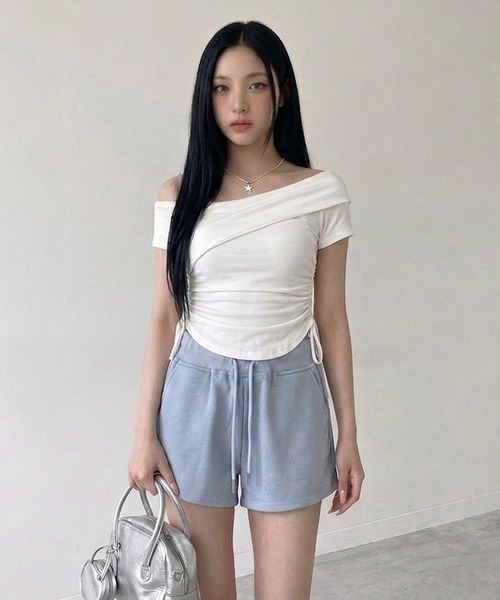 non-hedge(ノンヘッジ)の「ストーン付スウェットショートパンツ(その他パンツ・レディース・オフホワイト/ブラック/サックスブルー/グレー・FREE)」の6枚目の写真