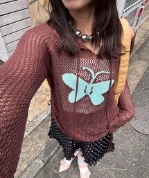 バタフライ透かし編みニット