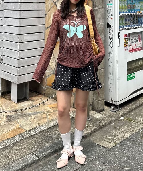 CIAOPANIC（チャオパニック）の「バタフライ透かし編みニット（パーカー・レディース・ブラウン/アイボリー/ピンク/イエロー・ONE SIZE）」の19枚目の写真