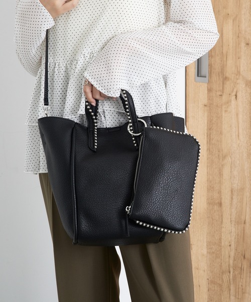cache cache（カシュ カシュ）の「【cache cache】ミニショルダー付ボールチェーン2wayトートバッグ（トートバッグ・レディース・ブラック/ブラウン/ベージュ/ライトグレー/ライトブルー・FREE）」の19枚目の写真