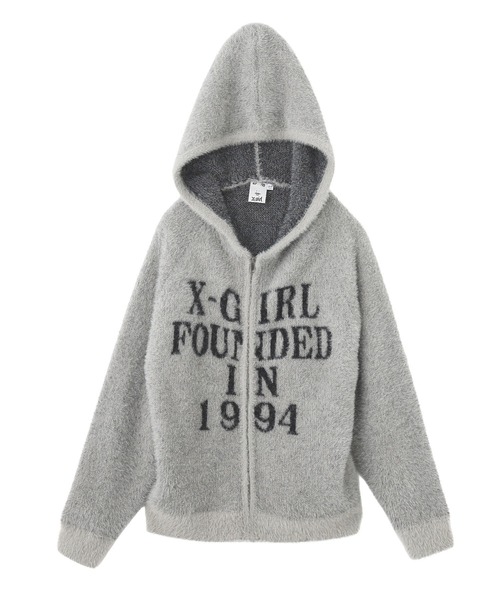 X-girl(エックスガール)の「SHAGGY KNIT ZIP UP HOODIE(ニット/セーター・レディース・グレー/ブラック・ONE SIZE)」の6枚目の写真