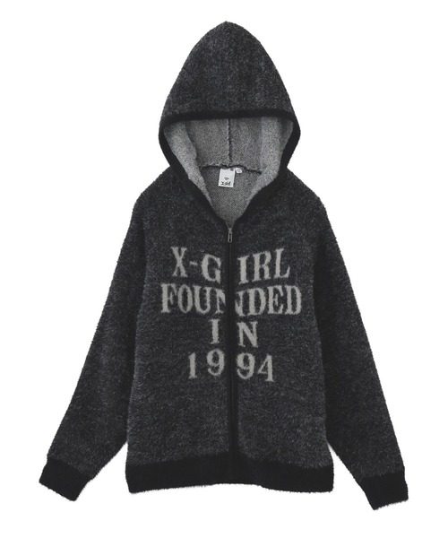 X-girl(エックスガール)の「SHAGGY KNIT ZIP UP HOODIE(ニット/セーター・レディース・グレー/ブラック・ONE SIZE)」の7枚目の写真