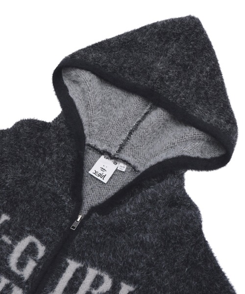 X-girl(エックスガール)の「SHAGGY KNIT ZIP UP HOODIE(ニット/セーター・レディース・グレー/ブラック・ONE SIZE)」の9枚目の写真