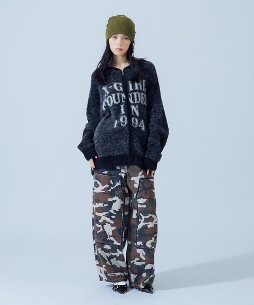X-girl(エックスガール)の「SHAGGY KNIT ZIP UP HOODIE(ニット/セーター・レディース・グレー/ブラック・ONE SIZE)」の15枚目の写真
