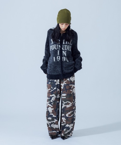 X-girl(エックスガール)の「SHAGGY KNIT ZIP UP HOODIE(ニット/セーター・レディース・グレー/ブラック・ONE SIZE)」の16枚目の写真