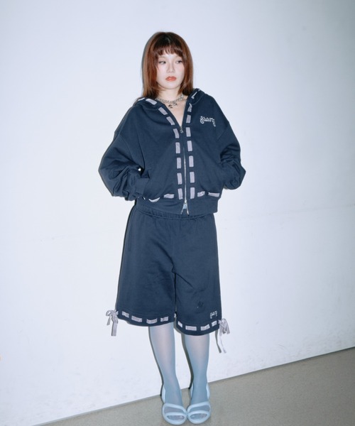 twins(nemne store)(ツインズ)の「Ribbon zip hoodie(パーカー・レディース・グレー/Navy・SMALL/MEDIUM)」の6枚目の写真