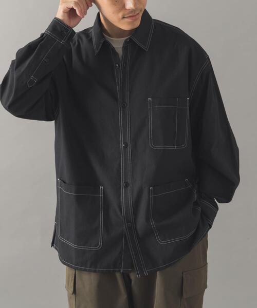 ITEMS URBANRESEARCH（アイテムズ アーバンリサーチ）の「Wステッチ シャンブレー カバーオールシャツ（シャツ/ブラウス・メンズ・ネイビー/ブラック・LARGE/MEDIUM）」の2枚目の写真