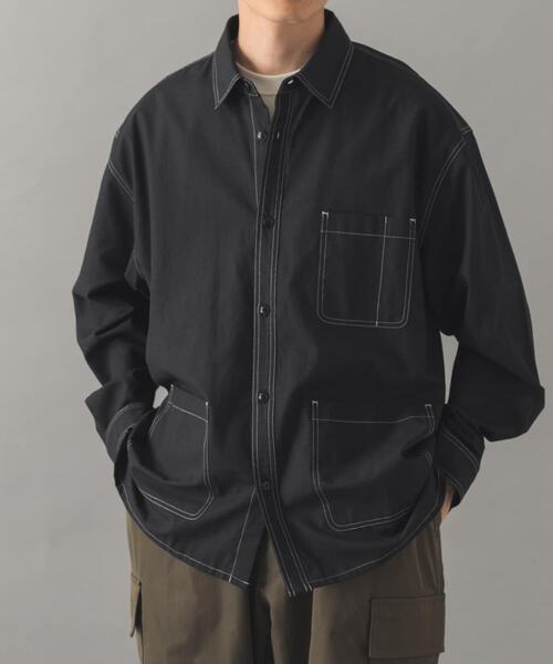 ITEMS URBANRESEARCH（アイテムズ アーバンリサーチ）の「Wステッチ シャンブレー カバーオールシャツ（シャツ/ブラウス・メンズ・ネイビー/ブラック・LARGE/MEDIUM）」の22枚目の写真