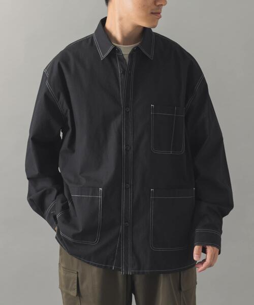 ITEMS URBANRESEARCH（アイテムズ アーバンリサーチ）の「Wステッチ シャンブレー カバーオールシャツ（シャツ/ブラウス・メンズ・ネイビー/ブラック・LARGE/MEDIUM）」の3枚目の写真