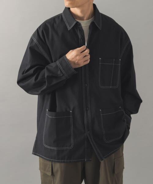 ITEMS URBANRESEARCH（アイテムズ アーバンリサーチ）の「Wステッチ シャンブレー カバーオールシャツ（シャツ/ブラウス・メンズ・ネイビー/ブラック・LARGE/MEDIUM）」の4枚目の写真