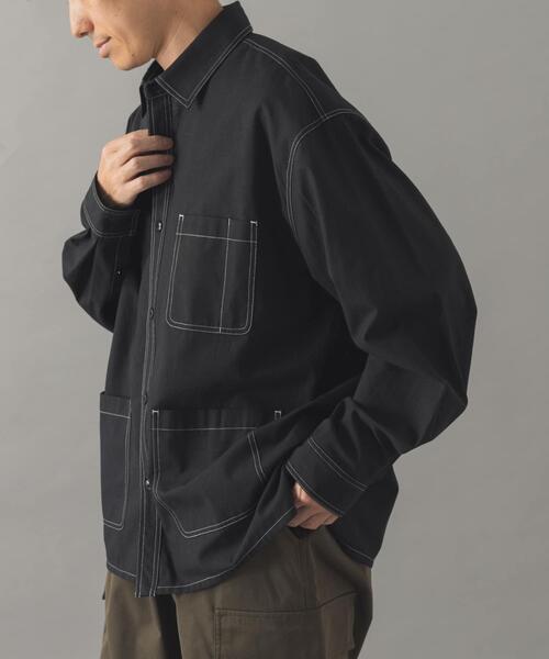 ITEMS URBANRESEARCH（アイテムズ アーバンリサーチ）の「Wステッチ シャンブレー カバーオールシャツ（シャツ/ブラウス・メンズ・ネイビー/ブラック・LARGE/MEDIUM）」の5枚目の写真