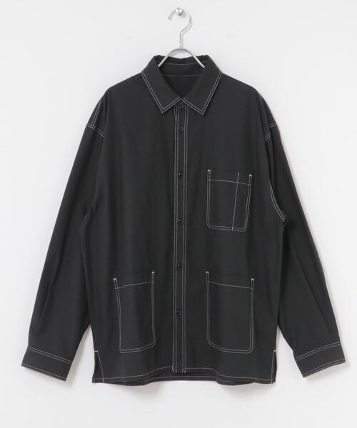 ITEMS URBANRESEARCH（アイテムズ アーバンリサーチ）の「Wステッチ シャンブレー カバーオールシャツ（シャツ/ブラウス・メンズ・ネイビー/ブラック・LARGE/MEDIUM）」の8枚目の写真