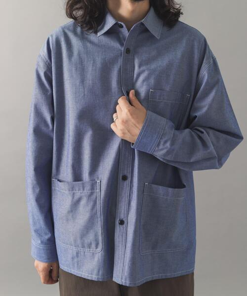 ITEMS URBANRESEARCH（アイテムズ アーバンリサーチ）の「Wステッチ シャンブレー カバーオールシャツ（シャツ/ブラウス・メンズ・ネイビー/ブラック・LARGE/MEDIUM）」の10枚目の写真