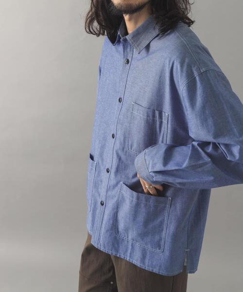 ITEMS URBANRESEARCH（アイテムズ アーバンリサーチ）の「Wステッチ シャンブレー カバーオールシャツ（シャツ/ブラウス・メンズ・ネイビー/ブラック・LARGE/MEDIUM）」の11枚目の写真